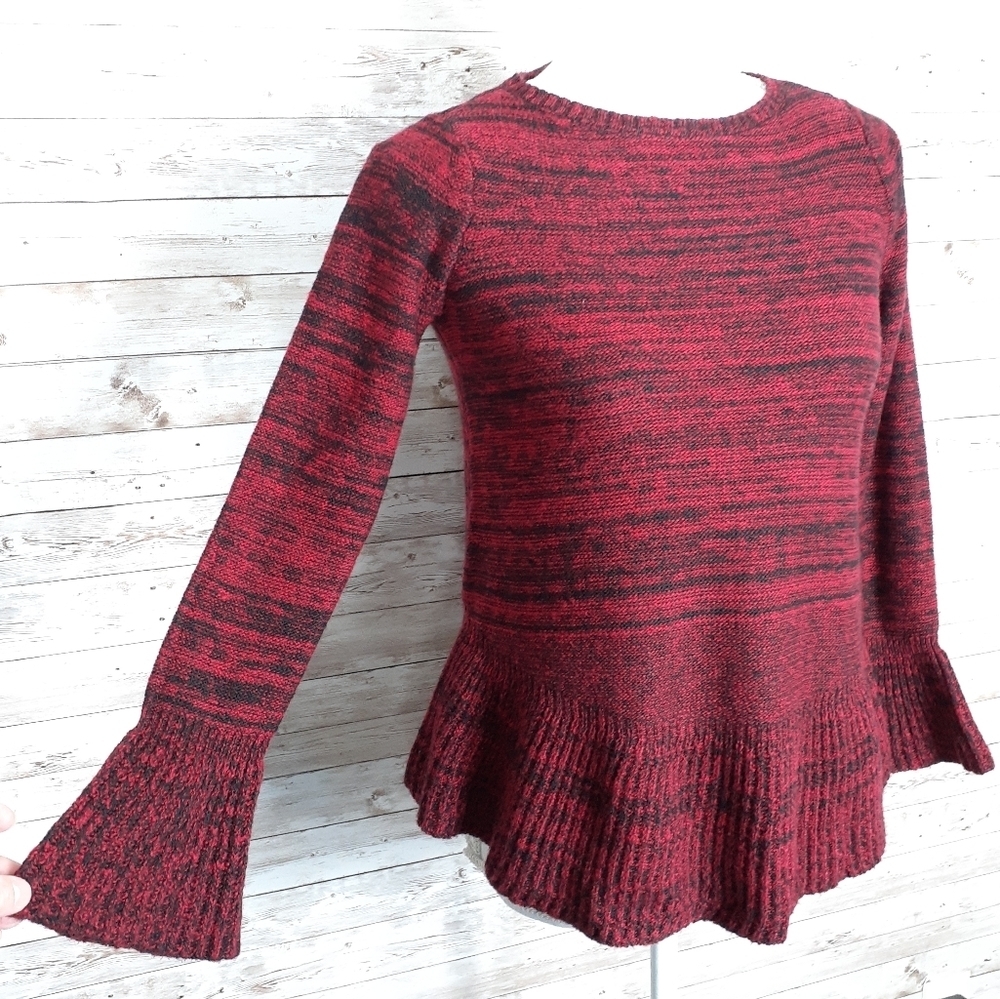 Style & Co Peplum Sweater PP Black Red 354 - Picture 3 of 6